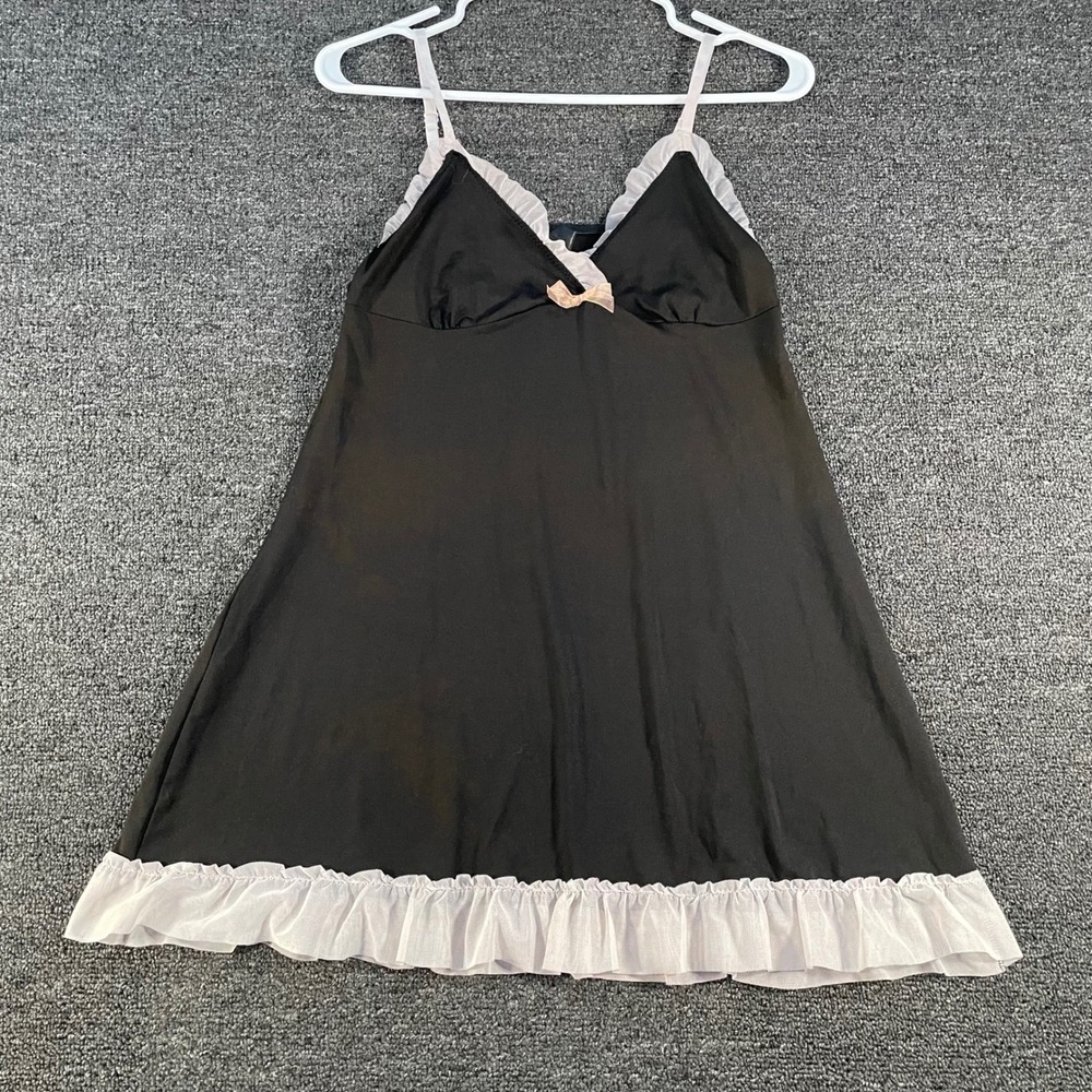 Marilyn Monroe Intimates Chemise Women L Black White Ruffle Good Bow Lingerie